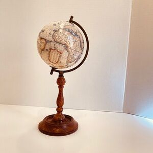 Desktop Vintage Style Wooden Globe with Stand 10” tall